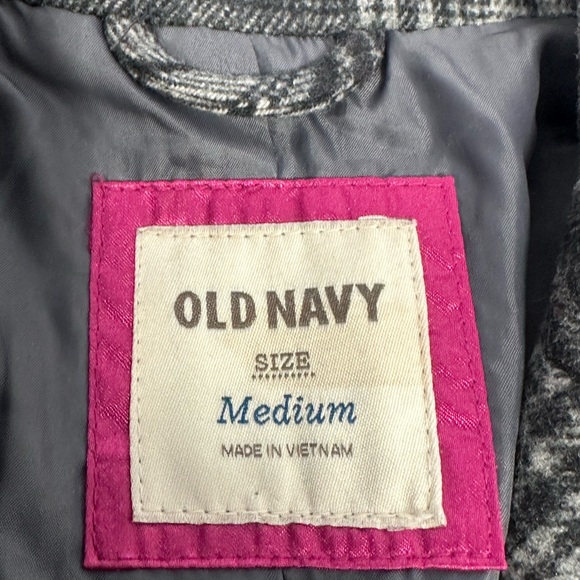Old Navy Women’s Sz M Wool Blend Gray Plaid Double Breasted Jacket Pea Coat V1 - Picture 4 of 6